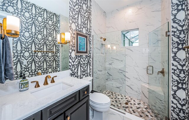 4197 Glade Wood Loop, New Port Richey, FL 34655 - full bathroom with a stall shower, vanity, and marble look tile flooring