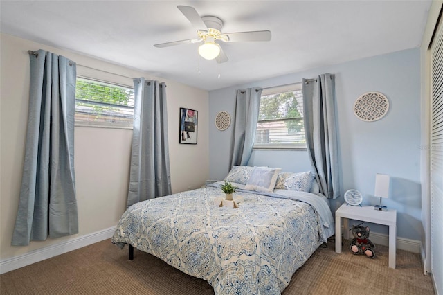 6144 Glenwood Dr, New Port Richey, FL 34653 - bedroom featuring multiple windows, carpet flooring, a ceiling fan, and a closet