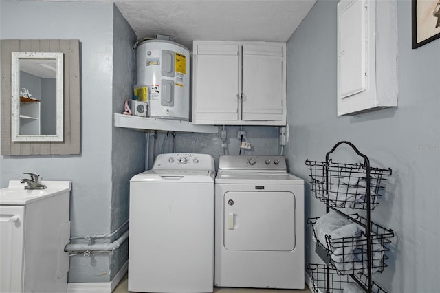 6144 Glenwood Dr, New Port Richey, FL 34653 - laundry area featuring cabinet space, separate washer and dryer, water heater, and electric panel