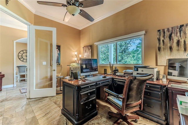 11510 Lakeview Dr, New Port Richey, FL 34654 - office space with ornamental molding and ceiling fan