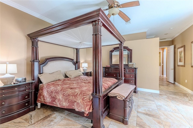 11510 Lakeview Dr, New Port Richey, FL 34654 - bedroom with crown molding and a ceiling fan