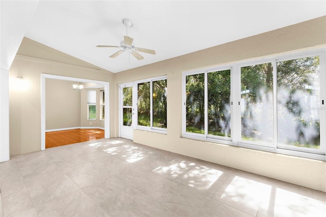 18736 Bent Pine Dr, Hudson, FL 34667 - unfurnished sunroom with lofted ceiling and a chandelier