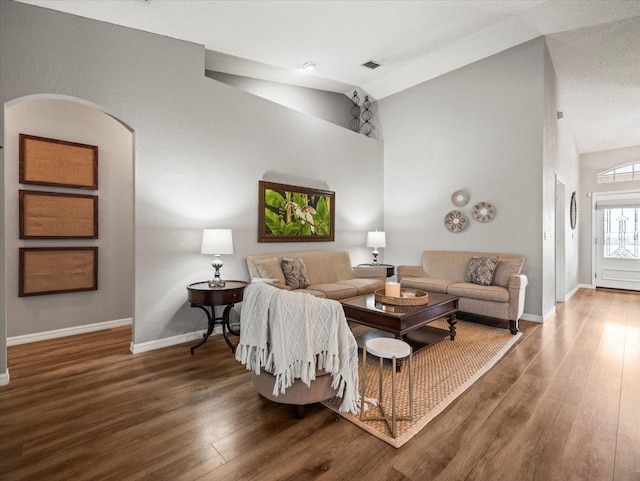 12060 Sapphire Dr, Spring Hill, FL 34609 - living area with wood finished floors and high vaulted ceiling