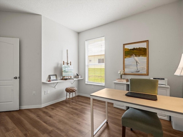 12060 Sapphire Dr, Spring Hill, FL 34609 - office area featuring wood finished floors and a textured ceiling