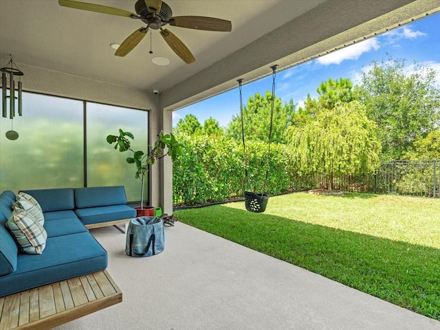 6130 Colmar Pl, Apollo Beach, FL 33572 - view of patio featuring an outdoor living space and ceiling fan