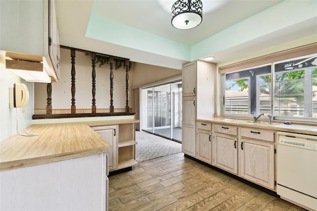 2101 Sunset Point Rd Unit 201, Clearwater, FL 33765 - kitchen featuring white dishwasher, light wood-style flooring, and light countertops