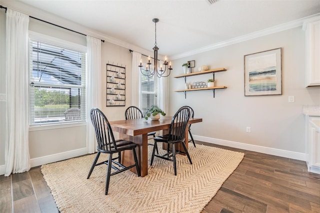 1783 Oak Hammock Ct, Lutz, FL 33558 - dining space featuring a chandelier, ornamental molding, and dark wood finished floors