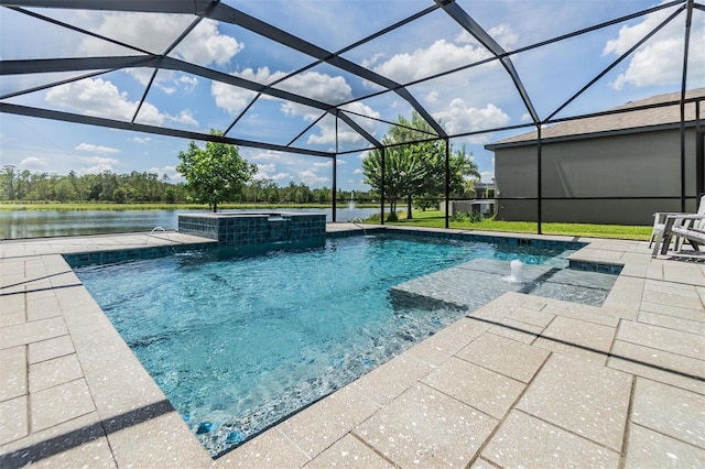 1783 Oak Hammock Ct, Lutz, FL 33558 - view of swimming pool with a patio area, a lanai, a water view, and a pool with connected hot tub