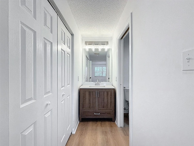 3712 Trophy Blvd Unit 3712, New Port Richey, FL 34655 - bathroom with a textured ceiling, wood finished floors, and vanity