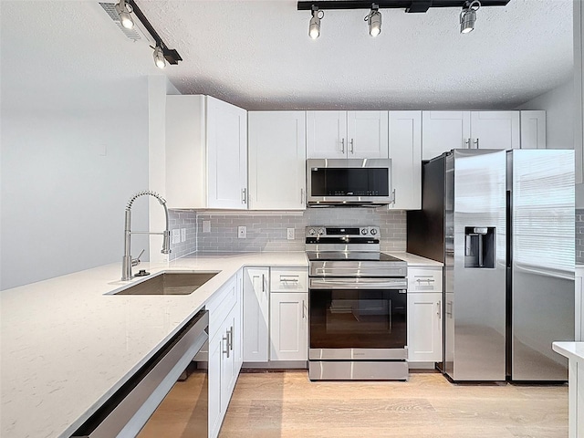 3712 Trophy Blvd Unit 3712, New Port Richey, FL 34655 - kitchen with appliances with stainless steel finishes, light wood-style flooring, backsplash, white cabinets, and a textured ceiling