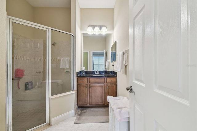 20820 Amanda Oak Ct, Land O Lakes, FL 34638 - bathroom with vanity, a stall shower, and tile patterned flooring