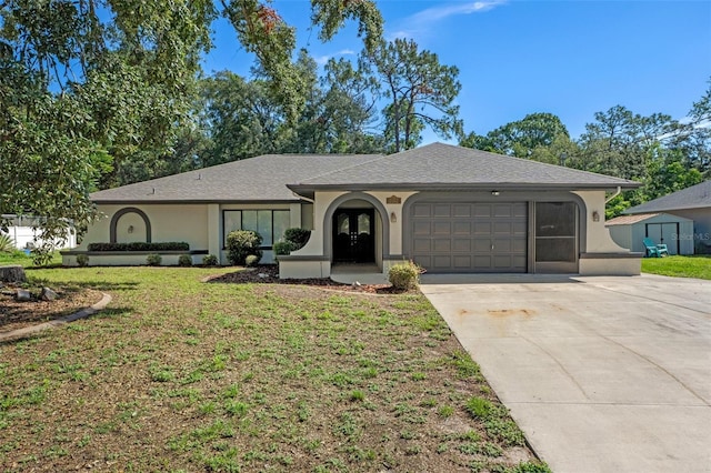 2152 Danforth Rd, Spring Hill, FL 34608 - single story home with an attached garage, stucco siding, concrete driveway, and a front lawn