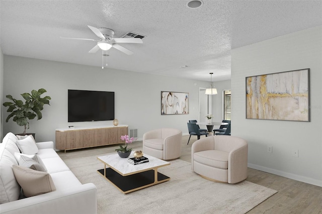 2152 Danforth Rd, Spring Hill, FL 34608 - living room featuring wood finished floors, a textured ceiling, and ceiling fan