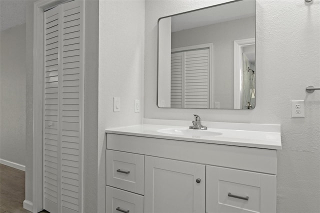 2152 Danforth Rd, Spring Hill, FL 34608 - bathroom with a closet, vanity, and wood finished floors