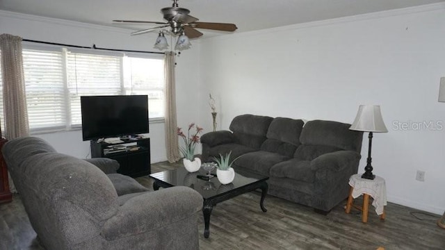 5434 Chad Pl Unit 14, New Port Richey, FL 34652 - living area featuring wood finished floors, a ceiling fan, and ornamental molding