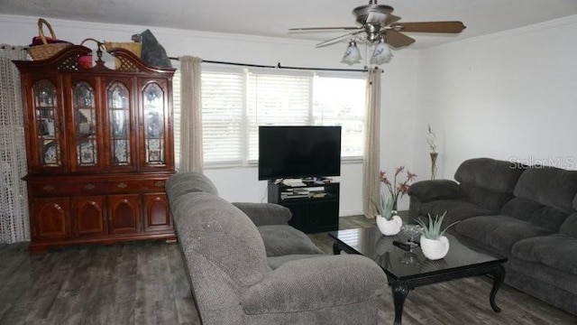 5434 Chad Pl Unit 14, New Port Richey, FL 34652 - living area featuring ceiling fan, wood finished floors, and ornamental molding