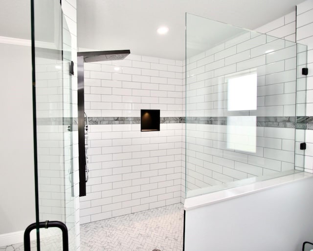 5339 Bowline Bnd, New Port Richey, FL 34652 - bathroom with a stall shower and recessed lighting
