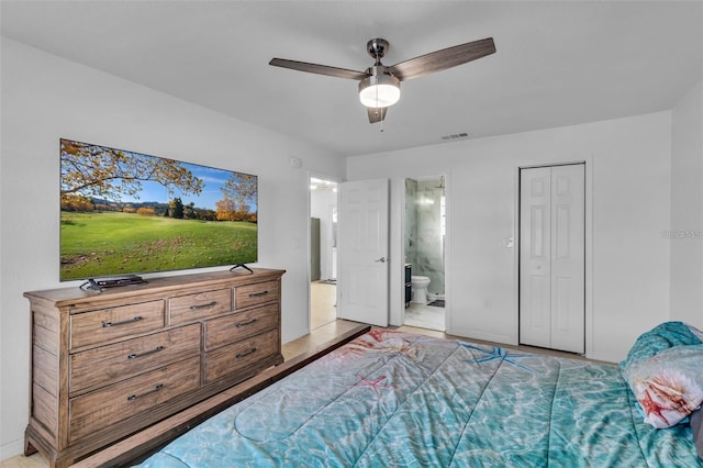 15950 Adobe Dr, Hudson, FL 34667 - bedroom featuring ensuite bathroom and ceiling fan
