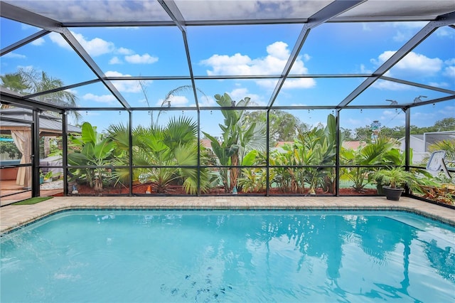 outdoor pool with glass enclosure