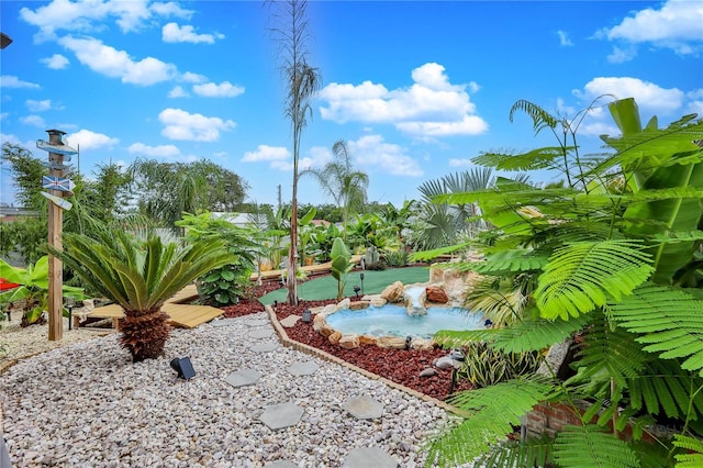 view of yard with a putting area