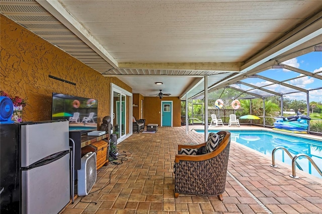 364 Waterfall Dr, Spring Hill, FL 34608 - outdoor pool featuring a patio, a lanai, and ceiling fan