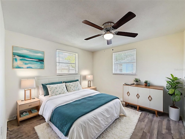 6341 Hyperion Dr, Port Richey, FL 34668 - bedroom with wood finished floors, a textured ceiling, and ceiling fan