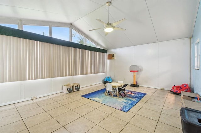 1071 Lexington Ct, Largo, FL 33771 - game room featuring vaulted ceiling, tile patterned flooring, and a ceiling fan