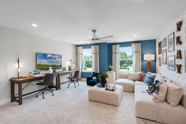 823 Emerald Grove Dr, Apopka, FL 32703 - home office featuring carpet, a textured ceiling, ceiling fan, and recessed lighting