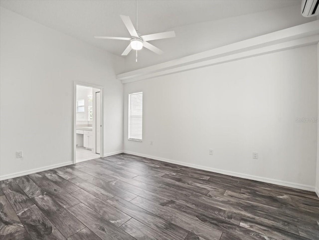 15430 Oakcrest Cir, Brooksville, FL 34604 - unfurnished room with a wall mounted AC, dark wood-style flooring, and a ceiling fan