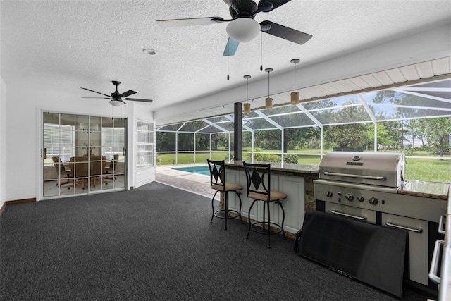 14645 Spellman Ct, Spring Hill, FL 34610 - view of patio / terrace featuring ceiling fan, glass enclosure, and an outdoor pool