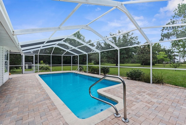 14645 Spellman Ct, Spring Hill, FL 34610 - outdoor pool featuring a patio, a lanai, and a lawn