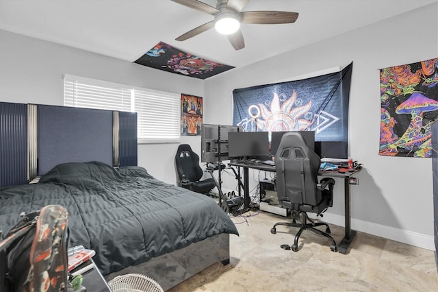 3701 Corsair Ct, New Port Richey, FL 34652 - bedroom featuring a ceiling fan and an office area