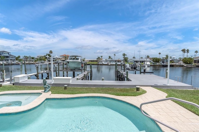 3701 Corsair Ct, New Port Richey, FL 34652 - swimming pool with boat lift, a water view, and a dock