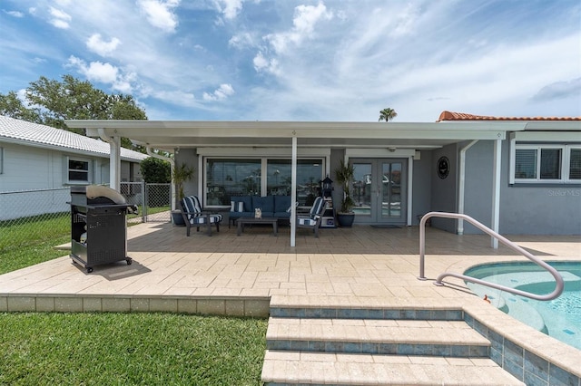 3701 Corsair Ct, New Port Richey, FL 34652 - view of patio featuring french doors, an outdoor hangout area, and an outdoor pool