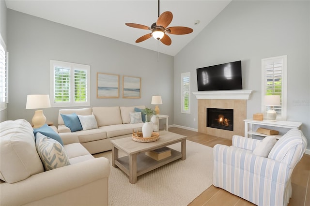 4439 Reeves Rd, New Port Richey, FL 34652 - living room featuring light wood finished floors, plenty of natural light, and high vaulted ceiling