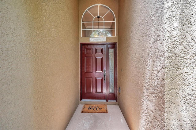 9309 Edistro Pl, New Port Richey, FL 34654 - doorway to property featuring stucco siding