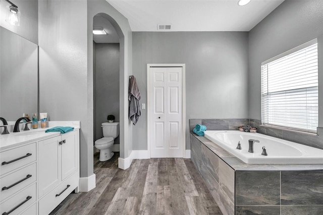 9309 Edistro Pl, New Port Richey, FL 34654 - bathroom with vanity, a bath, and wood finished floors