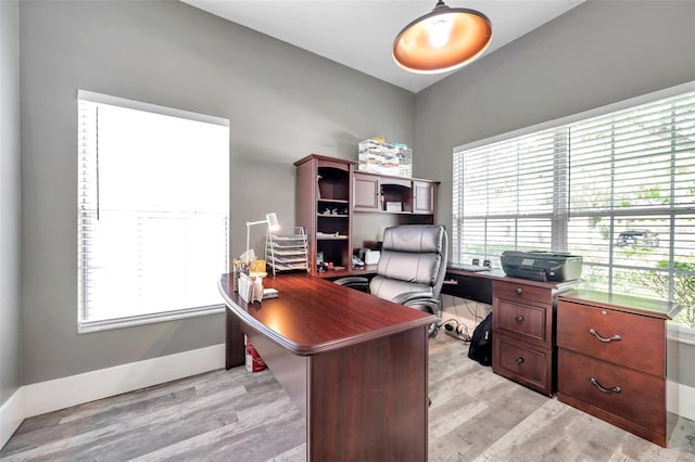 9309 Edistro Pl, New Port Richey, FL 34654 - home office featuring plenty of natural light and light wood finished floors