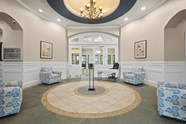 9309 Edistro Pl, New Port Richey, FL 34654 - common area featuring crown molding, recessed lighting, and a towering ceiling