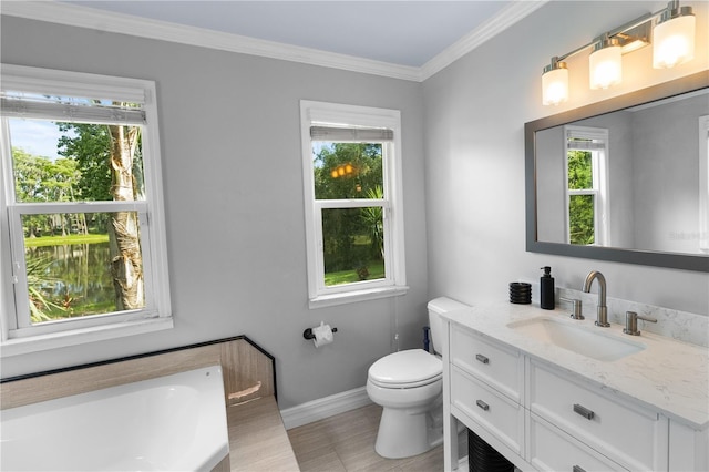 2202 Amity Ct, New Port Richey, FL 34655 - full bathroom featuring vanity, healthy amount of natural light, a bath, wood finished floors, and crown molding
