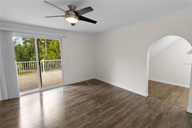 2202 Amity Ct, New Port Richey, FL 34655 - spare room with ceiling fan, wood finished floors, arched walkways, and ornamental molding