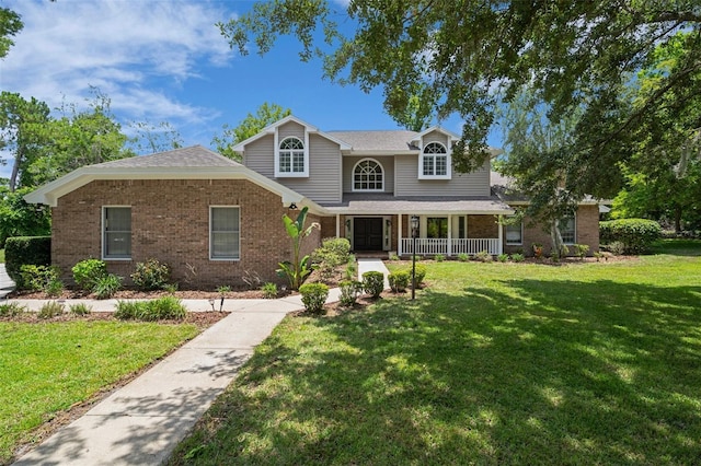 7268 Crystal Spring Run, Weeki Wachee, FL 34607 - traditional home with a front lawn, a porch, and brick siding