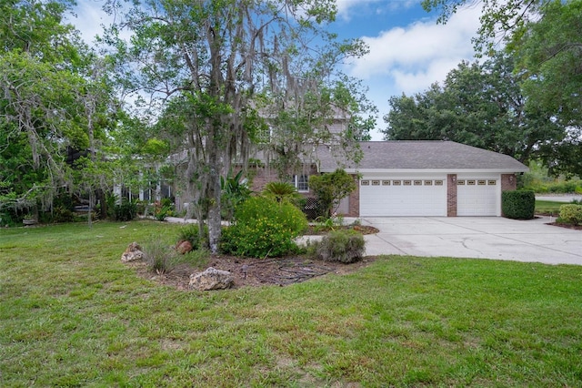 7268 Crystal Spring Run, Weeki Wachee, FL 34607 - obstructed view of property featuring concrete driveway, a garage, brick siding, and a front yard