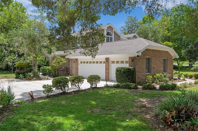 7268 Crystal Spring Run, Weeki Wachee, FL 34607 - traditional home featuring brick siding, driveway, roof with shingles, a front lawn, and an attached garage