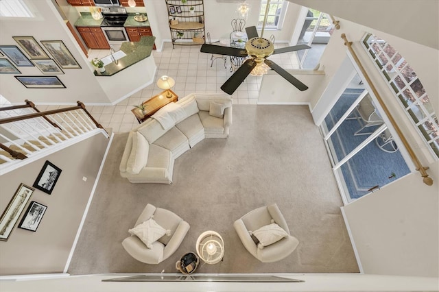 11418 Tee Time Cir, New Port Richey, FL 34654 - tiled living area with ceiling fan