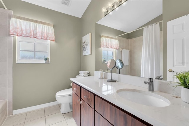 11418 Tee Time Cir, New Port Richey, FL 34654 - bathroom featuring lofted ceiling, vanity, and tile patterned floors