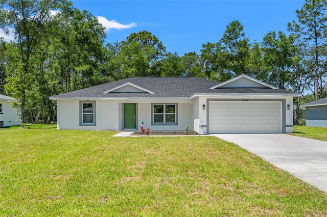 8782 N Sandree Dr, Citrus Springs, FL 34434 - ranch-style home featuring roof with shingles, stucco siding, driveway, and a garage