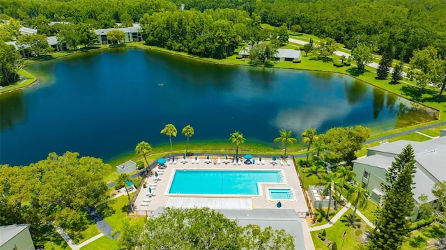 3134 Lake Pine Way Unit F2, Tarpon Springs, FL 34688 - aerial view of a pool and a nearby body of water