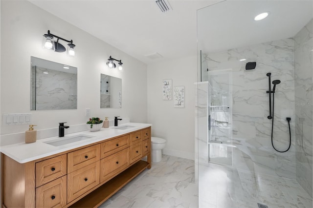5348 Lawrence Ln, New Port Richey, FL 34652 - full bathroom with double vanity, a marble finish shower, and marble look tile flooring