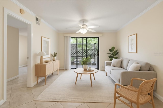 2500 Winding Creek Blvd Unit I106, Clearwater, FL 33761 - living area featuring ceiling fan, ornamental molding, and light tile patterned floors